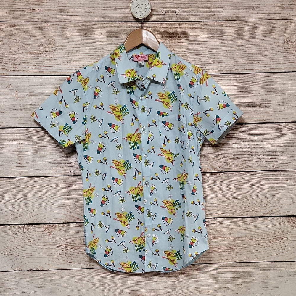 Unique Men's S Ricky Ricardo's Babalu Blue Casual Short Sleeve Button Down Shirt